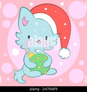 Décoration sans couture avec chatons mignons de style kawaii.Motif vectoriel.Joyeux Noël chats. Illustration de Vecteur