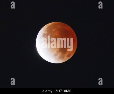 Brooklyn, États-Unis.19 novembre 2021.L'éclipse lunaire partielle la plus longue en centaines d'années se met dans le ciel tôt le matin à New York le vendredi 19 novembre 2021.C'était l'éclipse lunaire partielle la plus longue depuis le XVe siècle.Photo de John Angelillo/UPI crédit: UPI/Alay Live News Banque D'Images