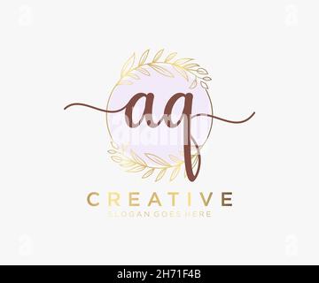 Logo AQ féminin.Utilisable pour les logos nature, salon, Spa, cosmétique et Beauté.Elément de modèle de logo Flat Vector. Illustration de Vecteur