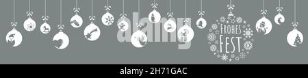 vecteur eps avec boules suspendues de couleur blanche sur fond coloré avec différentes icônes abstraites pour les concepts de noël et d'hiver, grand flocon de neige Illustration de Vecteur