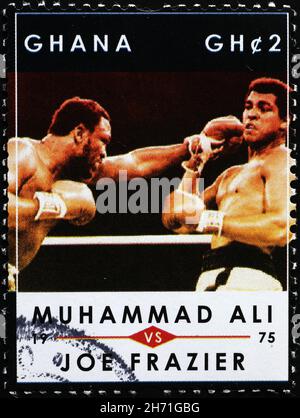 Muhammad Alì contre Joe Frazier sur timbre-poste Banque D'Images