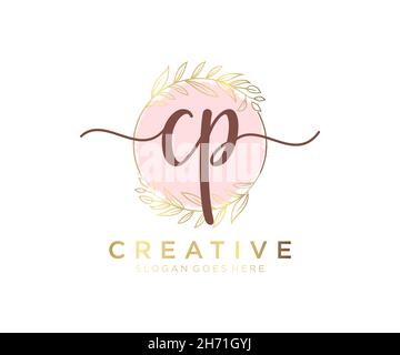 Logo CP féminin.Utilisable pour les logos nature, salon, Spa, cosmétique et Beauté.Elément de modèle de logo Flat Vector. Illustration de Vecteur