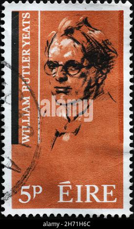 Portrait de William Butler Yeats sur timbre-poste irlandais Banque D'Images