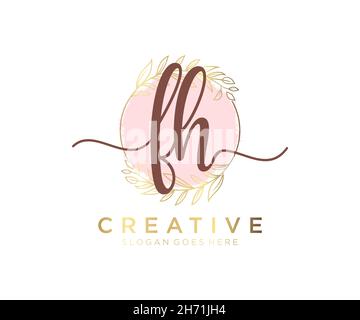 Logo FH féminin.Utilisable pour les logos nature, salon, Spa, cosmétique et Beauté.Elément de modèle de logo Flat Vector. Illustration de Vecteur