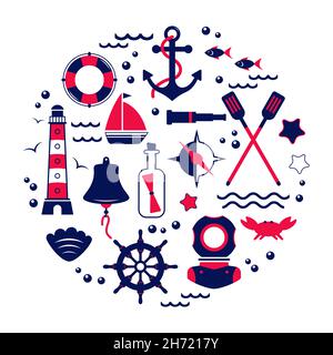 Icônes sur le thème de la mer et de la navigation Illustration de Vecteur