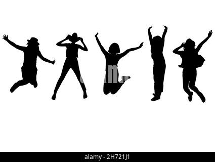 Silhouettes Happy jumping femmes isolé blanc fond vecteur illustration Illustration de Vecteur