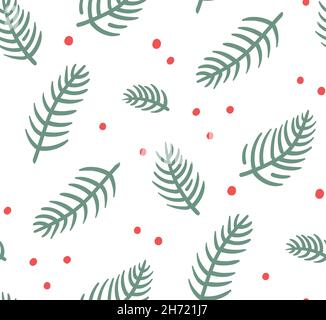 Motif de Noël sans couture avec branches en sapin.Fond d'écran vectoriel de style plat Illustration de Vecteur