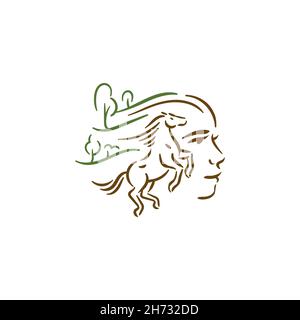 Cheval avec femme sur rancho logo concept Illustration de Vecteur