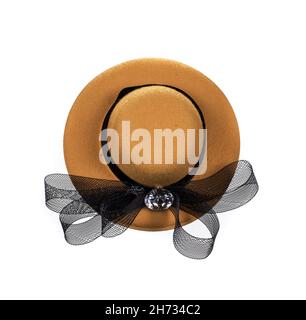 Chapeau de l'église lady Church avec ruban, plumes et diamant, orange petit Banque D'Images