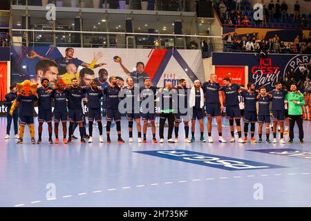 Joueurs de Paris Saint-Germain lors du match de handball de la EHF Champions League, Group phase entre Paris Saint-Germain et le FC Porto le 18 novembre 2021 au stade Pierre de Coubertin à Paris, France - photo Fabien Boukla / DPPI Banque D'Images