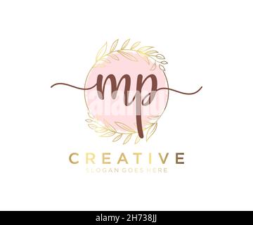 Logo MP féminin.Utilisable pour les logos nature, salon, Spa, cosmétique et Beauté.Elément de modèle de logo Flat Vector. Illustration de Vecteur