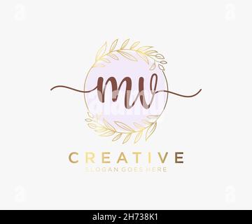 Logo MV féminin.Utilisable pour les logos nature, salon, Spa, cosmétique et Beauté.Elément de modèle de logo Flat Vector. Illustration de Vecteur