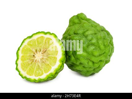 Bergamote et kaffir lime isolés sur fond blanc Banque D'Images