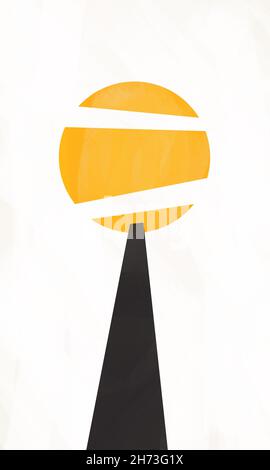 Elégant cercle jaune cassé avec rectangle noir irrégulier art abstrait, néoplasticisme et art abstrait. Affiche élégante avec couleur vive.Affiche pour Banque D'Images