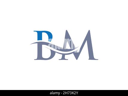 Logo Premium lettre BM avec concept vague d'eau.Logo lettre BM tendance Illustration de Vecteur