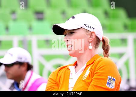 Evian, france, 22 juillet 2011 : dame golfeur en action aux maîtres d'Evian 2011 Banque D'Images