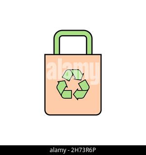 Sac en coton avec symbole de recyclage vert.Dire non au concept des sacs en plastique.Sac à provisions réutilisable.Sac à main fourre-tout écologique.Sac écologique en tissu.Vecteur, plat. Illustration de Vecteur