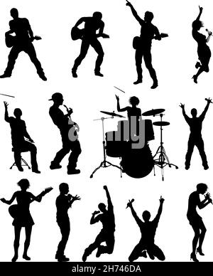 Musiciens de musique pop ou rock Silhouettes Illustration de Vecteur