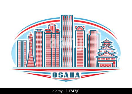 Illustration vectorielle d'Osaka, logo horizontal avec design linéaire célèbre paysage urbain d'osaka sur fond de ciel de jour, concept d'art urbain asiatique avec déco Illustration de Vecteur