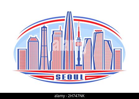 Illustration vectorielle de Séoul, logo horizontal avec conception linéaire célèbre paysage de la ville de séoul sur fond de ciel de jour, concept d'art urbain asiatique avec déco Illustration de Vecteur