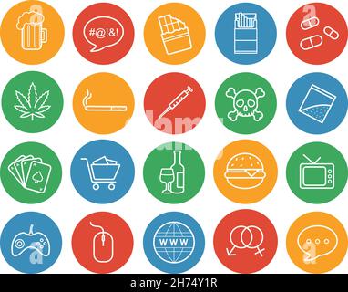 Les icônes linéaires de couleur des mauvaises habitudes sont définies Illustration de Vecteur
