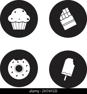 Jeu d'icônes de confiserie.Noir Illustration de Vecteur