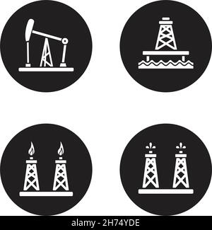 Jeu d'icônes noires de forage pétrolier Illustration de Vecteur