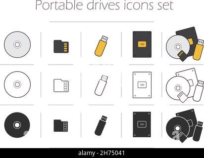 Jeu d'icônes de lecteurs portables Illustration de Vecteur