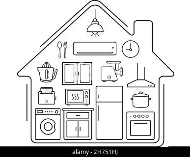 ustensiles de cuisine modernes icônes de ligne mince Illustration de Vecteur