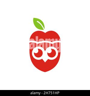 logo de la pomme hibou rouge icône motif vectoriel plat graphique concept Banque D'Images