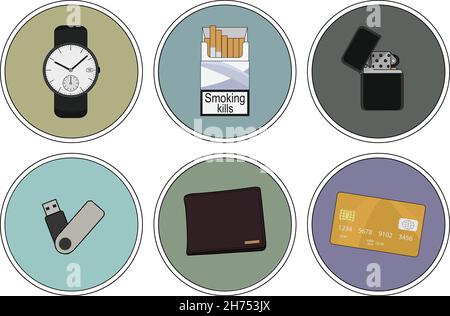 Chaque jour, portez des icônes détaillées ensemble Illustration de Vecteur