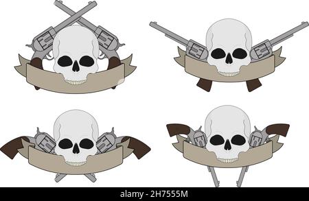 Pistolets sauvages de l'Ouest et bannières de crâne Illustration de Vecteur