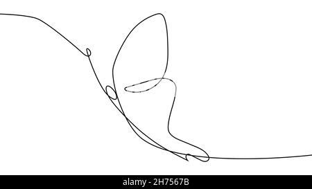 Mise en plan continue d'une ligne.Logo papillon volant.Illustration en noir et blanc.Concept logo, carte, bannière, affiche Illustration de Vecteur