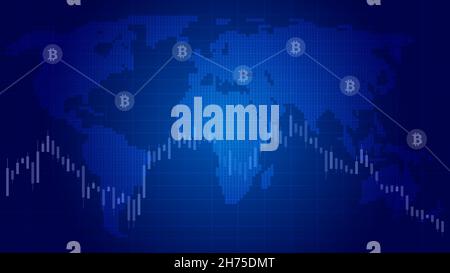 Diminution du revenu du Bitcoin.Dépréciation de la crypto-monnaie.Économie gain de revenu.perte de revenu.Graphique de perte Bitcoin .Bitcoin en panne.Tableau de diminution Bitcoin. Illustration de Vecteur