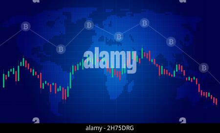 Diminution du revenu du Bitcoin.Dépréciation de la crypto-monnaie.Économie gain de revenu.perte de revenu.Graphique de perte Bitcoin .Bitcoin en panne.Tableau de diminution Bitcoin. Illustration de Vecteur