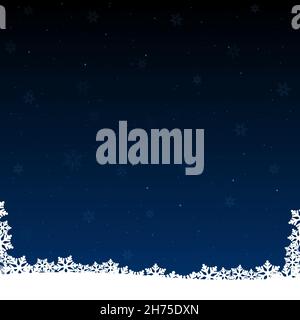 Neige blanche sur fond bleu foncé et flocons de neige en bas de fond de noël.Illustration du stock vectoriel. Illustration de Vecteur