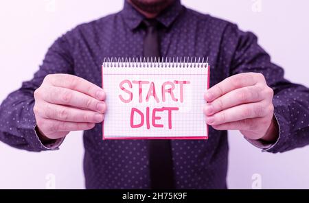 Légende de texte présentant Start Diet.Aperçu de l'entreprise cours spécial nourriture à laquelle personne se limite présenter de nouveaux plans et idées Banque D'Images