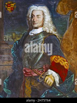 Un portrait de l'amiral espagnol Blas de Lezo y Olavarrieta (1689-1741).Un amiral de la Royal Navy espagnole, le mieux retenu pour la bataille de Cartagen Banque D'Images