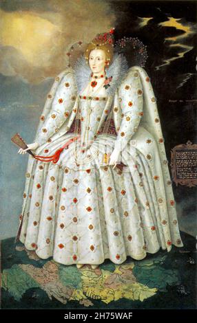 Queen Elizabeth la première d'Angleterre - Ditchley Portrait - peint par l'artiste flamand, Marcus Gheeraerts le plus jeune vers 1592 Banque D'Images