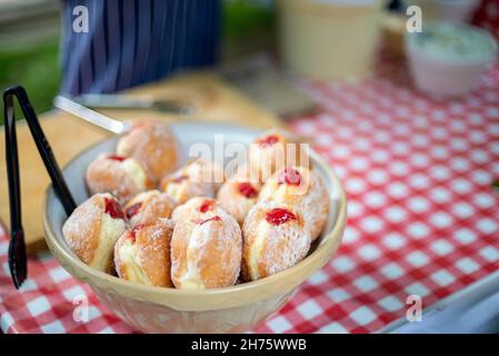 Beignets en gelée de confiture exposés au Soho Food Feast Banque D'Images