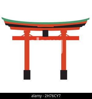 Icône de porte de Torii japonaise sur fond blanc.Realistic Symbol of Japan. style plat. Banque D'Images