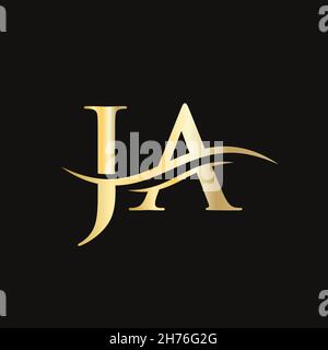 JA logo Design.Logo Premium lettre JA avec concept vague d'eau. Illustration de Vecteur