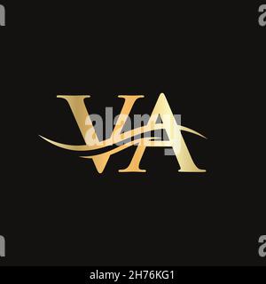 Design du logo va.Logo Premium lettre va avec concept vague d'eau. Illustration de Vecteur
