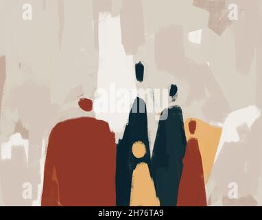 Calme groupe de personnes abstraites avec forme symbolique ensemble, mélange-media art, graffiti peinture et mélange de médias.Peinture esthétique avec co contrastant Banque D'Images