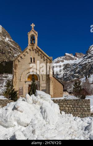 ISERE (38), VALLÉE VENEON, PARC NATIONAL DES ECRINS, SAINT-CHRISTOPHE-EN-OISANS, LA BERARDE,CHAPELLE NOTRE-DAME-DES-NEIGES Banque D'Images