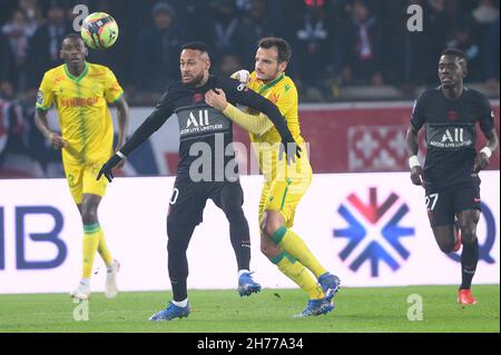 Neymar Jr lors du match de la Ligue française 1 entre Paris Saint-Germain et le FC Nantes au Parc des Princes le 20 novembre 2021 à Paris, France.Photo de Laurent Zabulon/ABACAPRESS.COM Banque D'Images