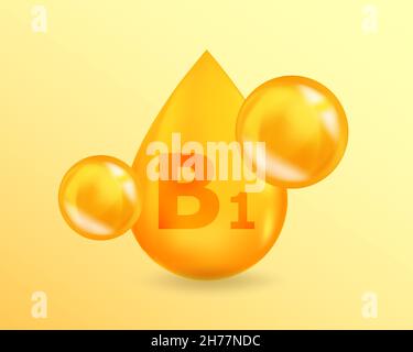 Vitamine B1 thiamine.Conception réaliste de la vitamine Drop B1 Thiamine.Concept d'illustration du complexe vitaminique 3D. Illustration de Vecteur