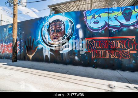 Œuvres d'art murales dans le quartier d'art de Rino à Denver, Colorado, États-Unis Banque D'Images