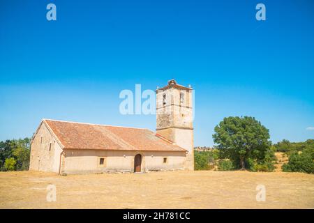 Église Nuestra Señora de la Asunción.Aldealengua de Pedraza, province de Ségovie, Castilla Leon, Espagne. Banque D'Images