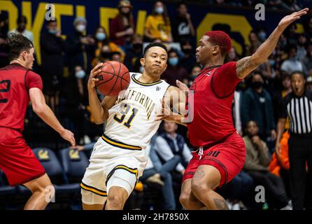 Novembre 18 2021 Berkeley, CA É.-U. la garde de Californie Jordan Shepherd (31) va à la canopée pendant le match de basket-ball des hommes NCAA entre les Thunderbirds du sud de l'Utah et les Golden Bears de Californie.La Californie a gagné en double heures supplémentaires 75-68 au Hass Pavilion Berkeley en Californie Thurman James / CSM Banque D'Images